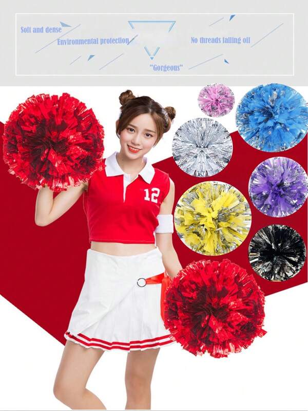 2pcs Football/Basketball Pom Poms, 4-Finger Metallic Cheerleading Squad Sports Team Activities, Dance Performance Props, Square Dance Games, Dance And Fan Cheering Props, Suitable For Outdoor Sports Team Performance