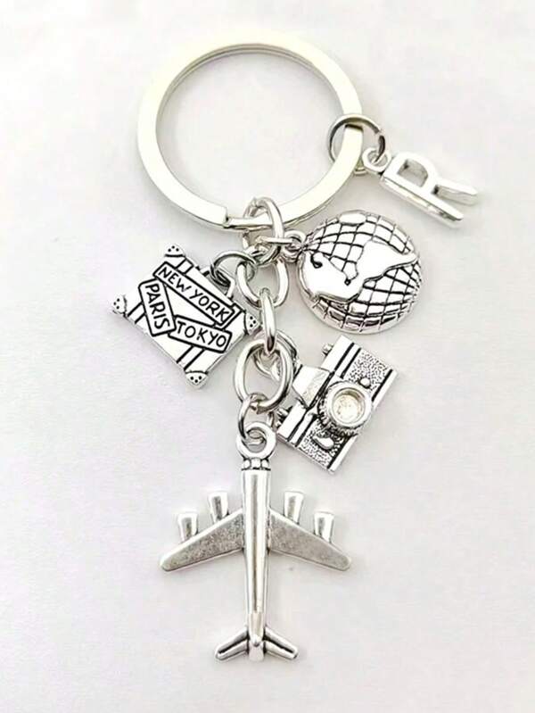 26 Letters Unisex Airplane Alloy Keychain, Street Fashion Airplane, Globe, Camera Metal Keychain Accessories, Best Friend Travel Accessories Pendant Gifts, Fashion Keychains, Car Keychains, Interesting Keychains, Men's Accessories, Women's Accessories, Ideal Holiday Gifts For Travel Enthusiasts, Suitable For Daily Wear, Mobile Phones, Backpacks, Fashion Pendant Accessories, Holiday Gifts, Birthday Gifts, Father's Day Gifts School Cartoon