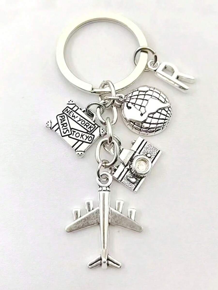 26 Letters Unisex Airplane Alloy Keychain, Street Fashion Airplane, Globe, Camera Metal Keychain Accessories, Best Friend Travel Accessories Pendant Gifts, Fashion Keychains, Car Keychains, Interesting Keychains, Men's Accessories, Women's Accessories, Ideal Holiday Gifts For Travel Enthusiasts, Suitable For Daily Wear, Mobile Phones, Backpacks, Fashion Pendant Accessories, Holiday Gifts, Birthday Gifts, Father's Day Gifts School Cartoon
