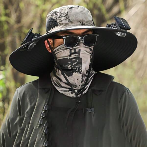 Solar Charging Fan Sunshade Cap With Two Hole Digging And Detachable Fan Devices. A Fishing Hat Suitable For Both Men And Women For Hiking And Mountain Climbing.