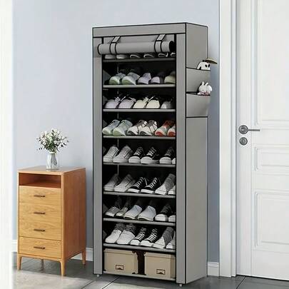 Multi Layer Shoe Storage Box | Non Woven Cover | Can Hold 27-35 Pairs | Easy To Assemble, Portable, And Durable | Metal Frame | Space Saving Design For Foyer, Bedroom, And Living Room | Suitable For Sports Shoes, High Heels, Boots, Shoe Storage Box