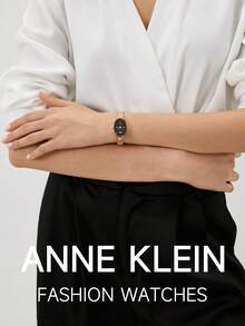 Anne Klein 女士石英手链模拟手表，钻石黑色表盘，女士金色网状手链手表，可调节末端链节，女士优雅时尚礼品手表，AK/2184BKGB