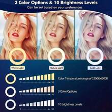 Anello luminoso da 10 pollici con supporto, luce led per selfie regolabile, anello luminoso alimentato tramite USB con treppiede e supporto per telefono, anello luminoso da tavolo, per registrazione video, live streaming, trucco, fotografia