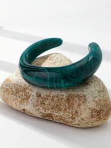 1pc Women's Fashion Bohemian Geometric Asymmetrical Open Jade Green Resin Bracelet, Suitable For Daily Wear, Work, Dates, Gatherings