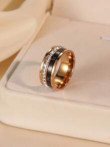 1pc Niche Luxury Roman Numeral Double Circle Titanium Steel Micro-Inlaid Zirconia Ring, Commuting Street Style, Gift For Women, Valentine's Day