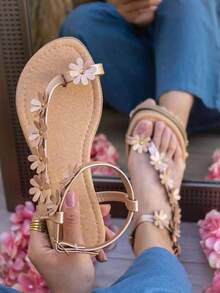 SANDALIA SAMAR  Casual    Tela    flor    oro rosado  Casa    primavera verano - Bronce - Ver 1