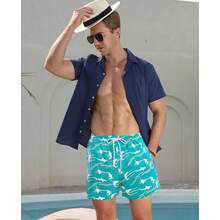Swim Trunks Mens 5 Inch Inseam Compression Liner Short Men Bathing Suit Lined Swimming Shorts Men's Swim Suits - Green Shark - View 5