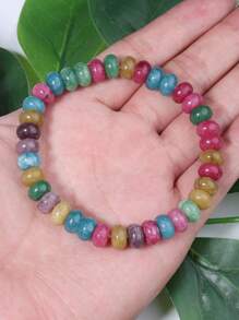 YAUKIA 1pc Elegant Multi-Color Tourmaline Bracelet, Natural Rainbow Tourmaline Gemstone Beads, Hand-Beaded Love Stone, 5*8mm Watermelon Tourmaline Bracelet, Festival Jewelry Gift