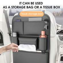Leather Car Seat Organizer - Luxury Backseat Storage Bag With Multiple Pockets For Office Essentials Large Capacity Backseat Storage With Insulated Cup Holders & Toy Pockets - 黑色 - 查看 9
