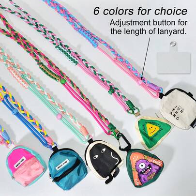 2 chiếc dây đeo điện thoại dài có thể điều chỉnh độ dài kèm ví đựng tiền xu nhỏ, dây đeo bằng da dopamine phối màu thủ công, túi đựng chìa khóa/tai nghe cá nhân hóa dễ thương, dây đeo chống thất lạc bền chắc khi đi du lịch ngoài trời.