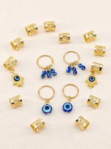 Juego de 16 piezas de anillos y accesorios para el cabello con forma de ojo de diablo en estilo hippie, para sogas, trenzas y cabello de mujer y niña - Dorado - Ver 5