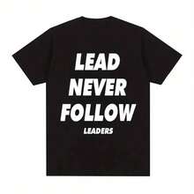 Chief  Singer Keef Lead Never Follow Leaders T Shirt Men Fashion Vintage T-Shirts 100%Cotton Oversized Short Sleeve T Shirts Streetwear - 黑色 - 查看 1