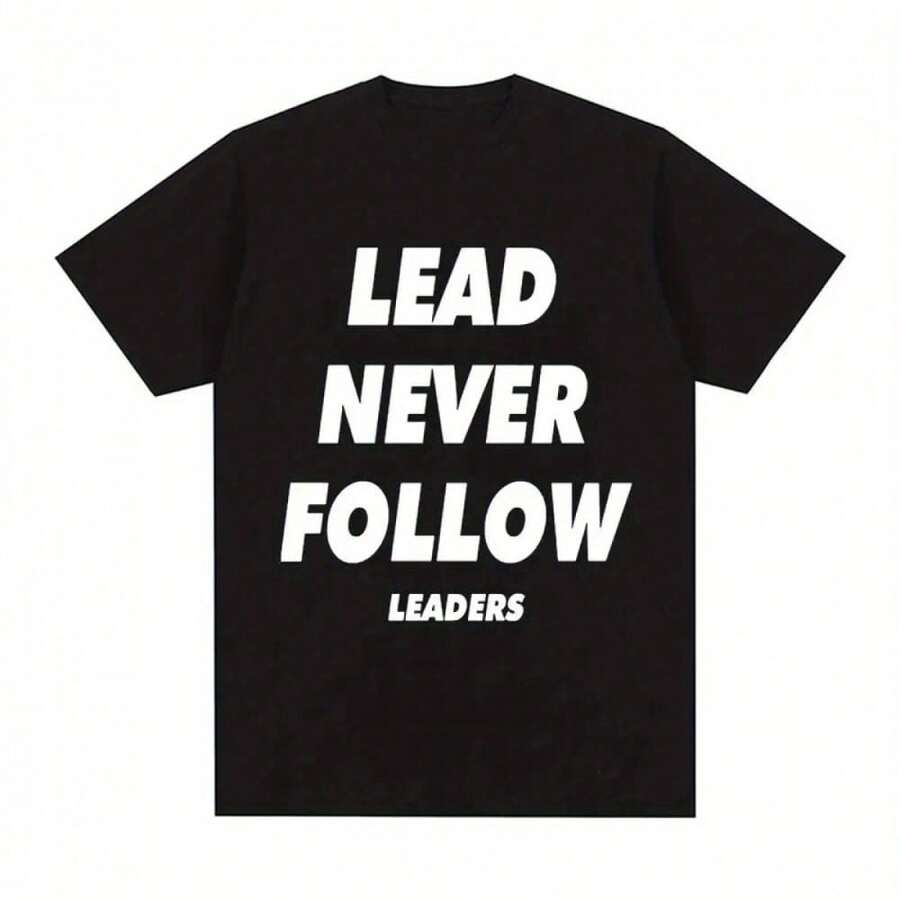 Chief  Singer Keef Lead Never Follow Leaders T Shirt Men Fashion Vintage T-Shirts 100%Cotton Oversized Short Sleeve T Shirts Streetwear - 黑色 - 查看 1