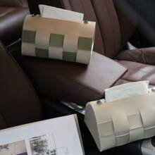 Portafazzoletti stile INS a scacchiera, semplice portafazzoletti in pelle intrecciata per soggiorno, tavolino da caffè, tavolo da pranzo