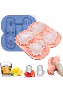 4 Stück/Set rosa Pinguin geformte Eiswürfelform, Eiswürfelform mit großer Kapazität, Silikon Eiswürfelbereiter, Kühlschrank Eisbox, mini Pinguin Design, einfaches Herauslösen, praktische Eisherstellung, versiegelte Verpackung, Küchenutensilien