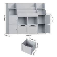 Móveis para arrumar brinquedos, organizador de brinquedos, suporte Montessori, suporte para arrumar brinquedos e livros, caixa para arrumar brinquedos, 4 portas, 2 gavetas com rodas, 122x30x100cm - Cinza - Ver 5