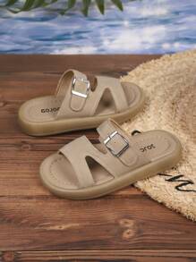 Un par de cómodas y elegantes zapatillas clásicas para niñas, con suela gruesa y suave, apropiadas para niños de 3 a 15 años para usar en casa, al aire libre, de vacaciones o en la playa