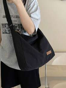 Bolso bandolera minimalista y casual para mujer, de un solo color con correa ajustable, ligero y portátil, ideal para universidad/colegio, para chicas adolescentes; Bolso bandolera de un solo color casual y de nailon para chicos adolescentes; Bolso de hombro con estilo artístico para la escuela, el trabajo y los viajes