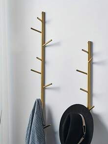1pc Wall Mounted Coat Rack, Modern Clothes Hat Rack, Vertical Storage Organizer For Scarves Bags Hats, Metal For Living Room Bedroom Entryway - Gold - View 2