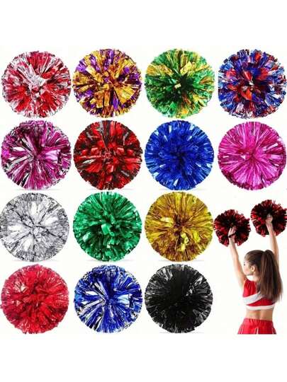 2pcs/4pcs Football/Basketball Cheerleader Pom Poms, Metal Series Sports Team Activity Dance Performance Props, Square Dance Game Props, Dance And Fan Cheering Props, Suitable For Outdoor Sports Team Performances