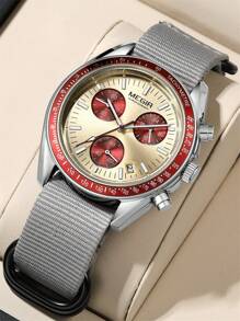 MEGIR MEGIR Luxus Quarz Uhren für Herren, Leinwand Armband, Sport Lässig Chronograph, leuchtende, wasserdichte Herren Armbanduhr mit Datum und 24-Stunden-Anzeige 2247