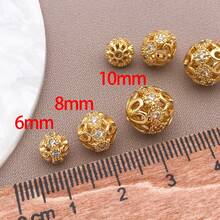 2/4/6 件 18k 镀金珠子水钻珠圆球锆石珠空心花丝花形珠黄铜珠隔片适用于 DIY 珠宝制作手链耳环用品女士