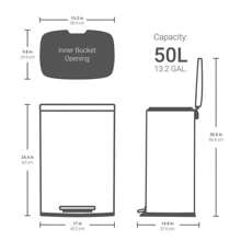 Large Rectangular Stainless Steel Trash Can Soft Close Foot Pedal Kitchen Waste
