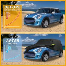 Car Cover Waterproof All Weather 210D, UV Sun Rain Protection, With Left Side Zipper - 黑色藍色 適用於 Mini Cooper 4DR 2014-2025 - 查看 4