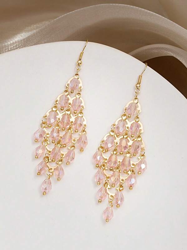 1 Pair Women's Long Tassel Earrings, Suitable For Daily Wear, Vacation And Party