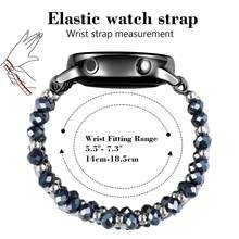 串珠手链兼容三星 Galaxy Watch7/6/5/4 40/44 毫米表带/Active 2、Watch 4 Classic 42 毫米 46 毫米、Watch 5 Pro 45 毫米女款表带、20 毫米手工时尚弹性水晶串珠手链 - 深灰色 - 查看 4