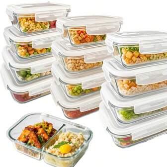 [Glass Containers] 1/3pcs Glass Food Storage Containers, Airtight Bento Boxes With Leak Proof Locking Lids, For Microwave, Lunch Boxes, Oven, Freezer And Dishwasher, Meal Prep,Lunch Boxes,School Supplies