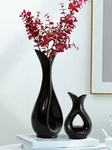1pc White & Black Plastic Vase, Artificial Dried Flower Vase, Unbreakable Small Vase, Floral Arrangement Vase, Simple Decor For Living Room, Dining Table, Wedding, Valentine"S Day