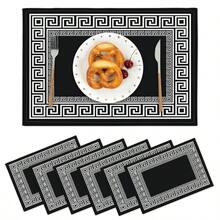 1/4/5/7 件几何希腊图案桌旗和餐垫套装，海军蓝和黑色可水洗桌面垫桌布，亚麻餐垫，适用于餐厅、派对、客厅、卧室、厨房、家居装饰，复古风格，双色，纯色，优雅印花，防滑耐热易清洁，理想的礼物，多功能，柔软可折叠，中式风格 - 彩色 - 查看 12