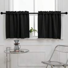 Pickluc 24 Inch Long Tier Curtains Small Window, Short Blackout Curtain With Rod Pocket - Half Window Curtains Kitchen, Cabinet, Basement,, 2 Panels, Black, 30 Inches Wide