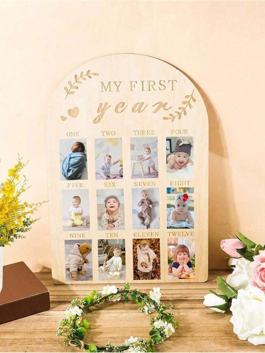 1Pc Baby Picture Frame,Baby Milestone,Baby Stuff,Baby Needs,My First Year Baby Milestone Board Wood Photo Display Personalized,Baby Room Decor,Birthday Decorations,12 Months Newborn Photo Frame For Boy Girl Baby Birthday,Baby Shower Decorations,Baby Shower Gift Sthings For Girls/Boys - Multicolor - View 1