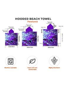 1pc Butterfly & Floral Pattern Hooded Cloak Robe, Lightweight Wearable Beach Towel For Surfing, Swimming, Bathing, Outdoor Sports, Adult Hooded Towel Robe Back To School - Multicolor - View 5