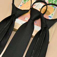 3 Peças/Conjunto Gravata Formal Preta com Listras Diagonais e Zíper, Conjunto de Gravatas para Negócios