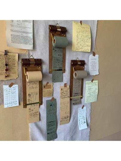 1 Stück Vintage Holz Kreativ Memo Klemmbrett, Vintage Etikettenrolle Papierklammer, Abreißetikett Rolle, Wandhängendes Etiketten Notizblock, Vintage Etikettenklammer für Rechnungen, Kunstvolle Vintage Wandhängende Memo Tafel, Menüordner, multifunktionale Mode Wand Dekor Etiketten Notizblock