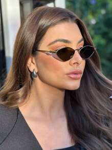 1pc Women's Fashionable Metallic Rhombus Frame Fashion Glasses, Personalized European And American Street Style, Summer Beach Accessory Shades Vintage Style Geometric Frame For Going Out Outfit,Back To School