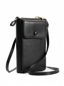 Bolsa Transversal Vertical para Celular em Couro PU com Decoração de Botão e Slots para Cartões, Bolsa para Celular com Design Aberto, Adequada para Telefone, Dinheiro, Moedas, Cartões, para Mulheres, Carteira, Bolsa