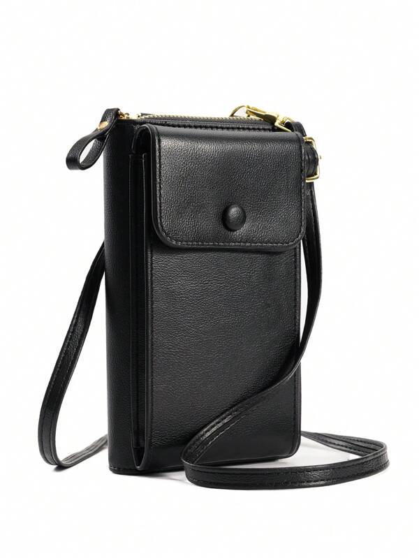 Bolsa Transversal de Telefone Vertical de Couro PU com Decoração de Botão e Slots para Cartões, Bolsa para Telefone com Design Aberto, Adequada para Telefone, Dinheiro, Moedas, Cartões para Mulheres, Carteira, Bolsa, Carteira de Dinheiro