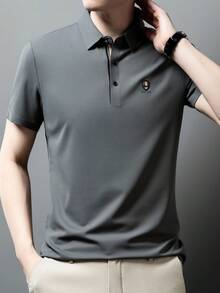 男士无缝凉爽短袖 Polo 衫，轻便商务休闲正装，夏季 - 灰色 - 查看 4