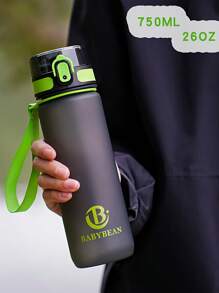 1pc 1000ml/750ml Outdoor Large Capacity Sports Water Bottle, 32oz/26oz, Direct Drinking Mouth Design, Handle Strap, Printed Logo, Plastic Portable Leak-Proof Screw Cap, Suitable For Hiking, Running, Cycling