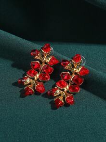 法式奢华金叶水晶吊坠耳环，方晶锆石，渐变色设计，18K镀金