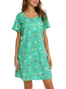 Camisones de mujer de algodón, ropa de dormir talla grande, camiseta de dormir de manga corta, camiseta de dormir estampada