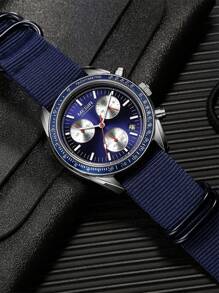 MEGIR MEGIR Luxus Quarz Uhren für Herren, Leinwand Armband, Sport Lässig Chronograph, leuchtende, wasserdichte Herren Armbanduhr mit Datum und 24-Stunden-Anzeige 2247