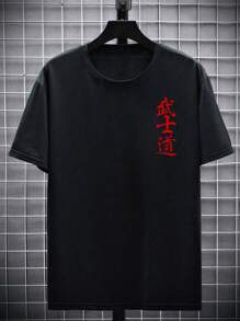 Camiseta casual de manga corta con cuello redondo y estampado gráfico de samurái, talla grande, para verano