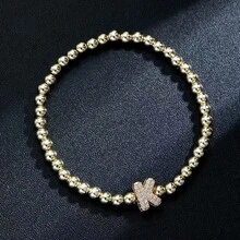 1 件简约黄铜和立方字母串珠弹性手链，适合女士 - 金色 - 查看 5