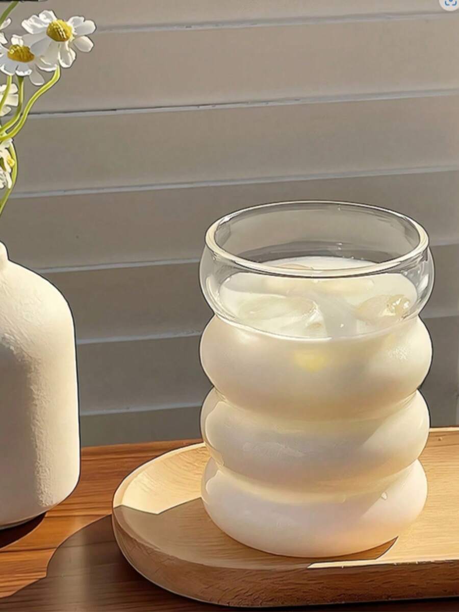 1pc 350ml Caterpillar Glass Cup, 350ml High Borosilicate Glass Water Cup, Iced Coffee Cup, Suitable For Beverages Like Juice, Milk, Tea, All-Season Drinking Glass, Can Be Used As A Gift (Straw Not Included). Ideal For Daily Use, Coffee And Tea Moments.