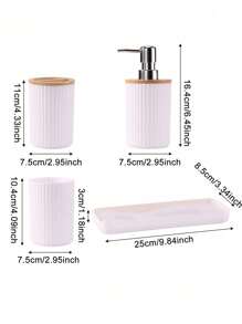 4 pièces/set Ensemble d'accessoires de salle de bain nordique, Bouteille de distribution de shampoing, gel douche et désinfectant, Porte-brosse à dents, Gobelet pour rince-bouche, Palettes Ensemble de salle de bain Rentrée scolaire